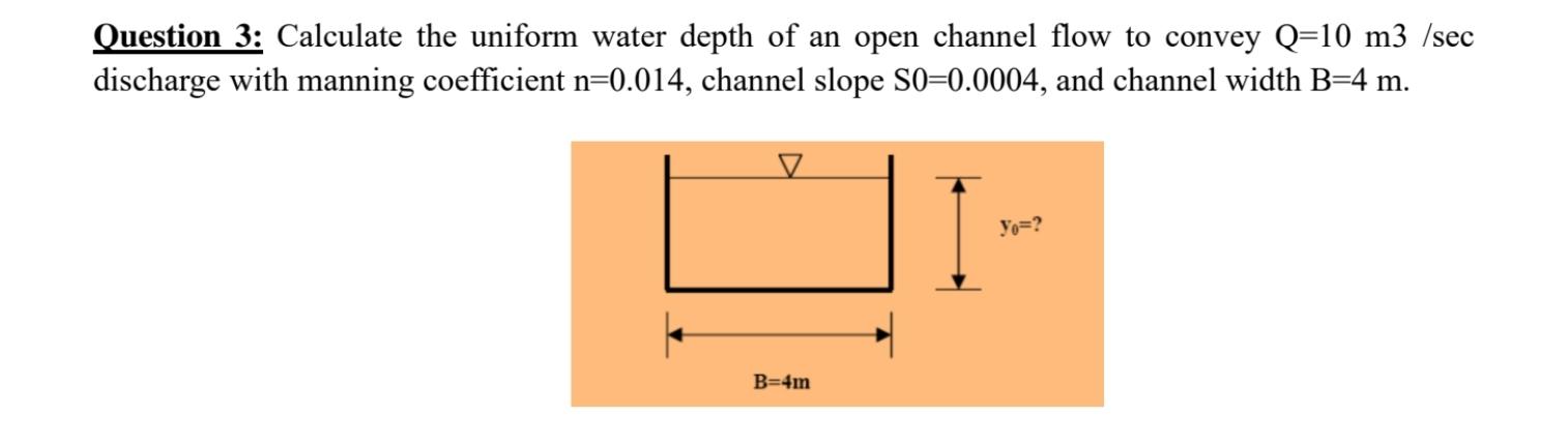 Question 3 : Calculate the uniform water depth of