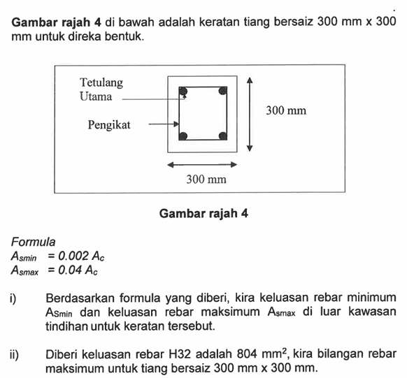 Gambar rajah 4 di bawah adalah keratan tiang