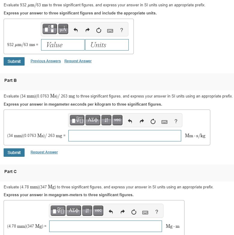 Evaluate 9 3 2 m 6 3 m s to three significant