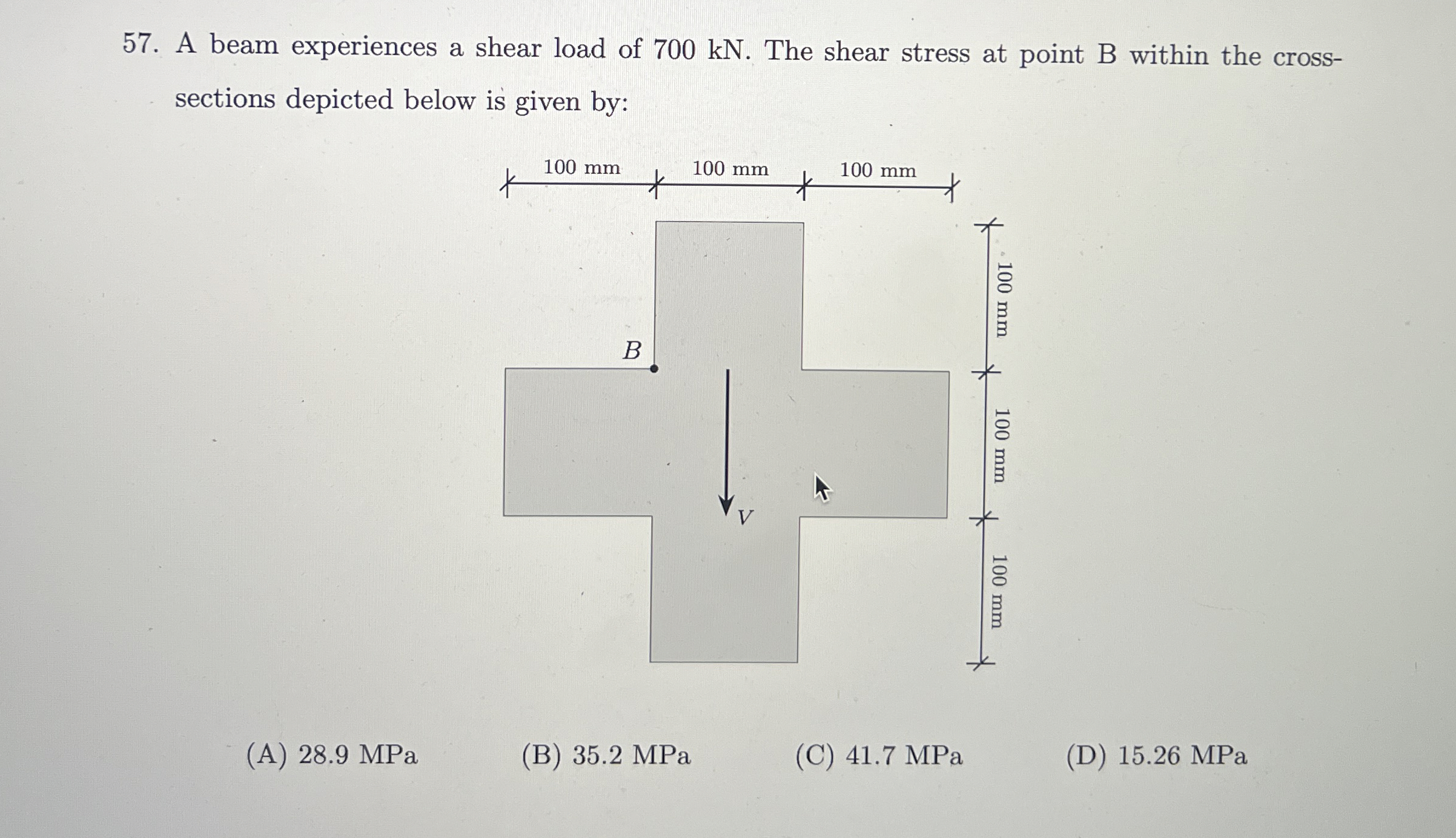 A beam experiences a shear load of 7 0 0 kN . The