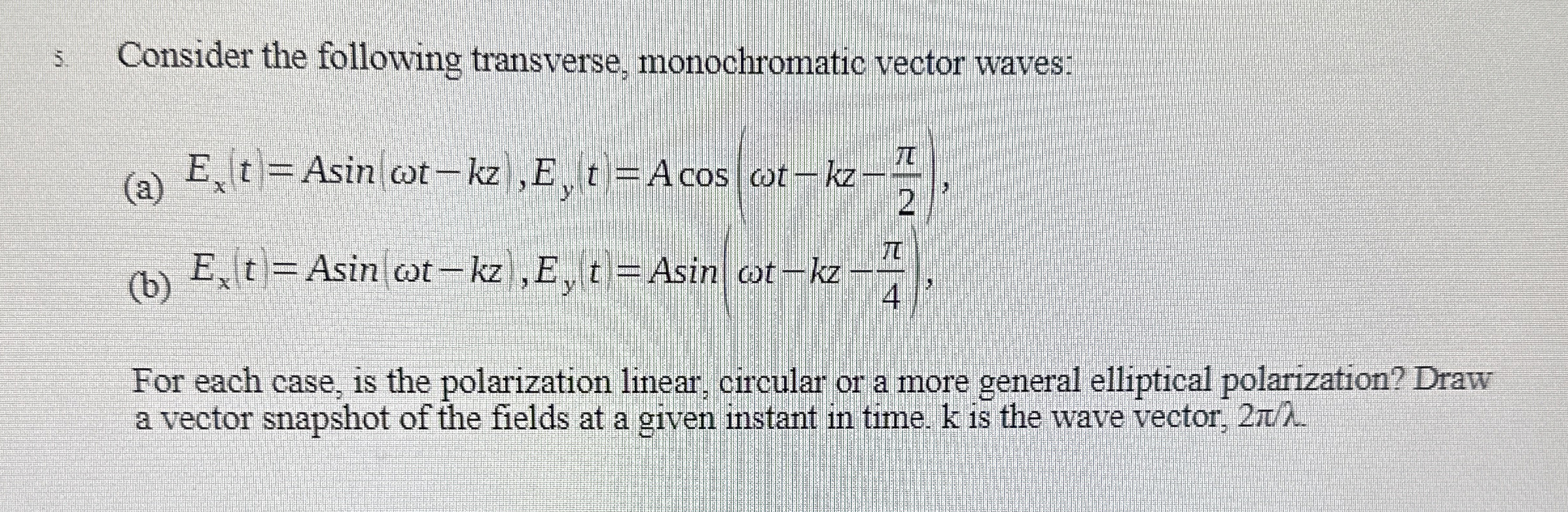 Consider the following transverse, monochromatic