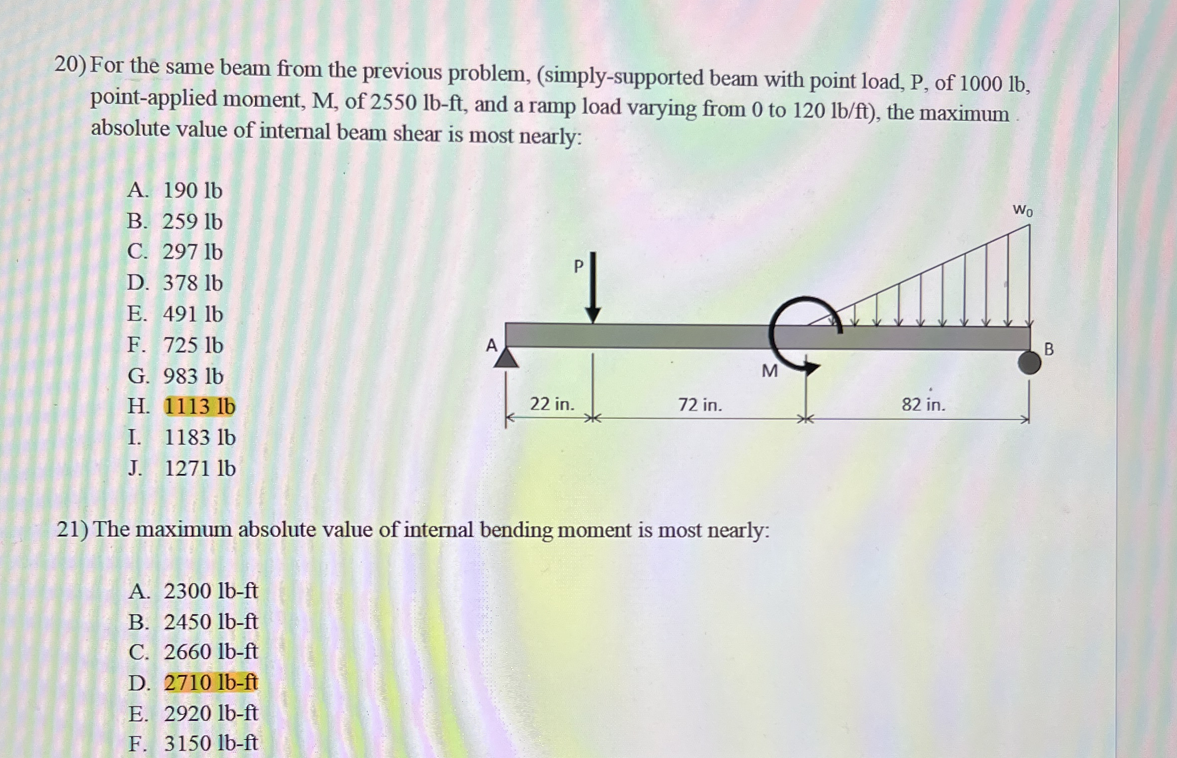 For the same beam from the previous problem, (