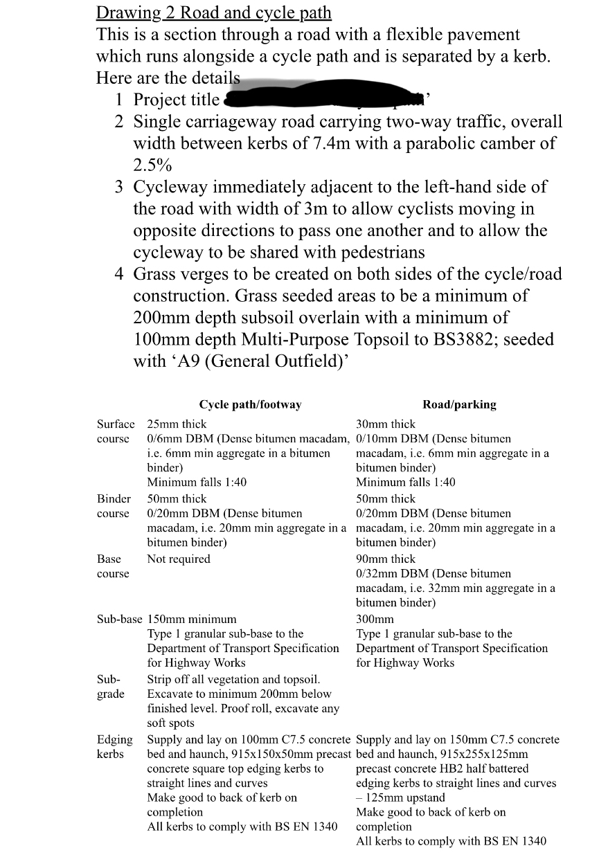 Drawing 2 Road and cycle path This is a section