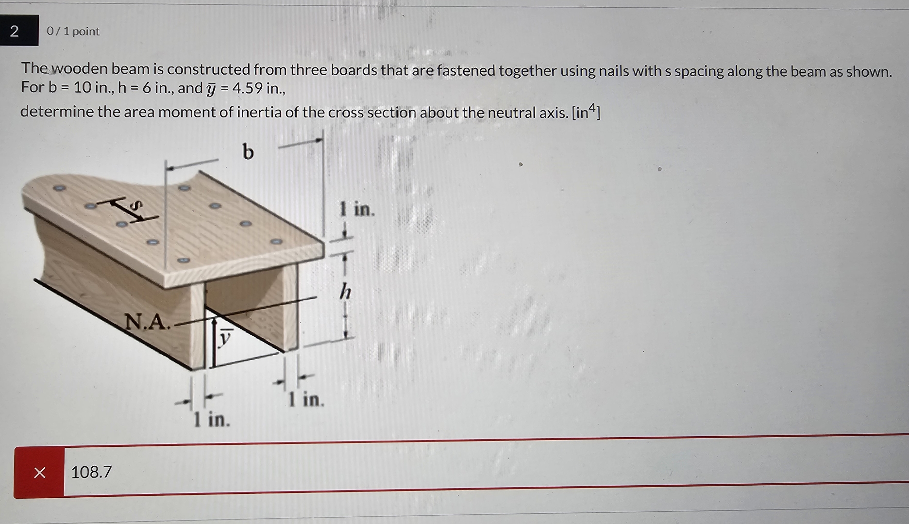 2 0 1 point The wooden beam is constructed from