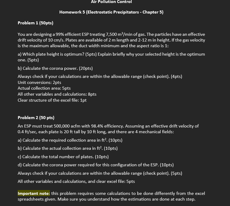 Air Pollution Control Homework 5 ( Electrostatic