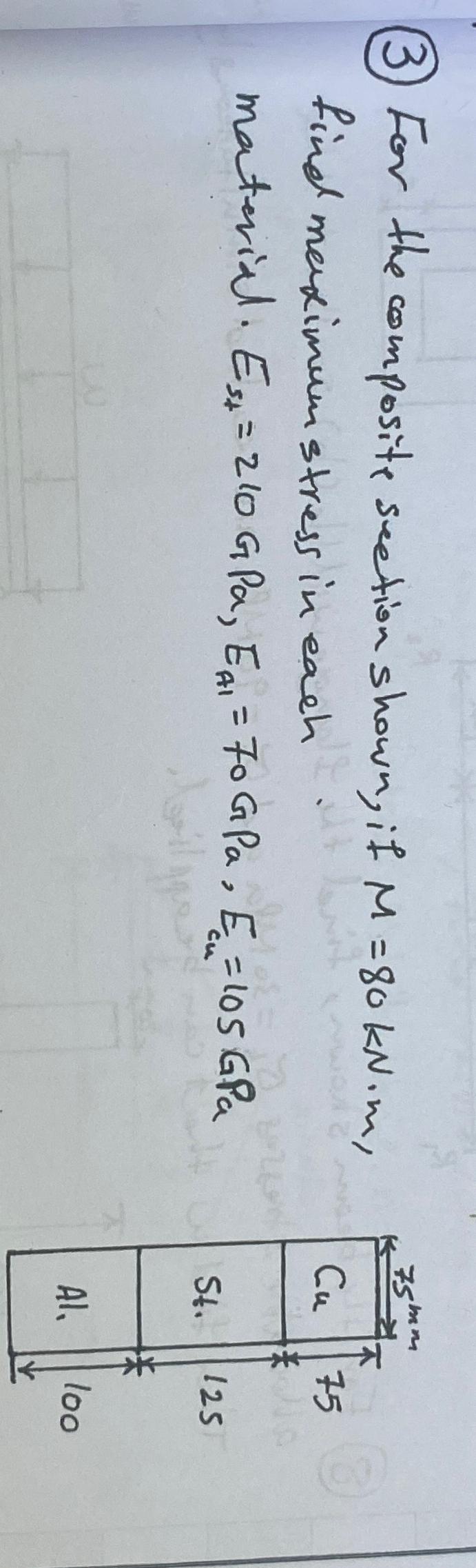( 3 ) For the composite section shown, if M = 8 0