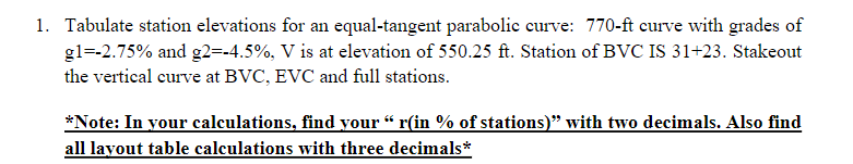 Tabulate station elevations for an equal -