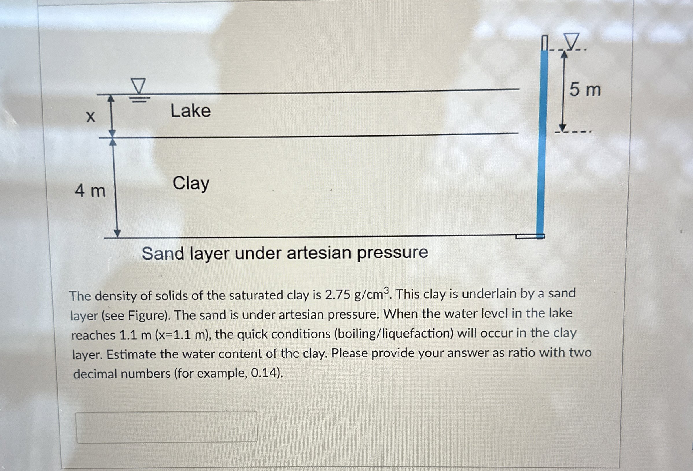 The density of solids of the saturated clay is 2