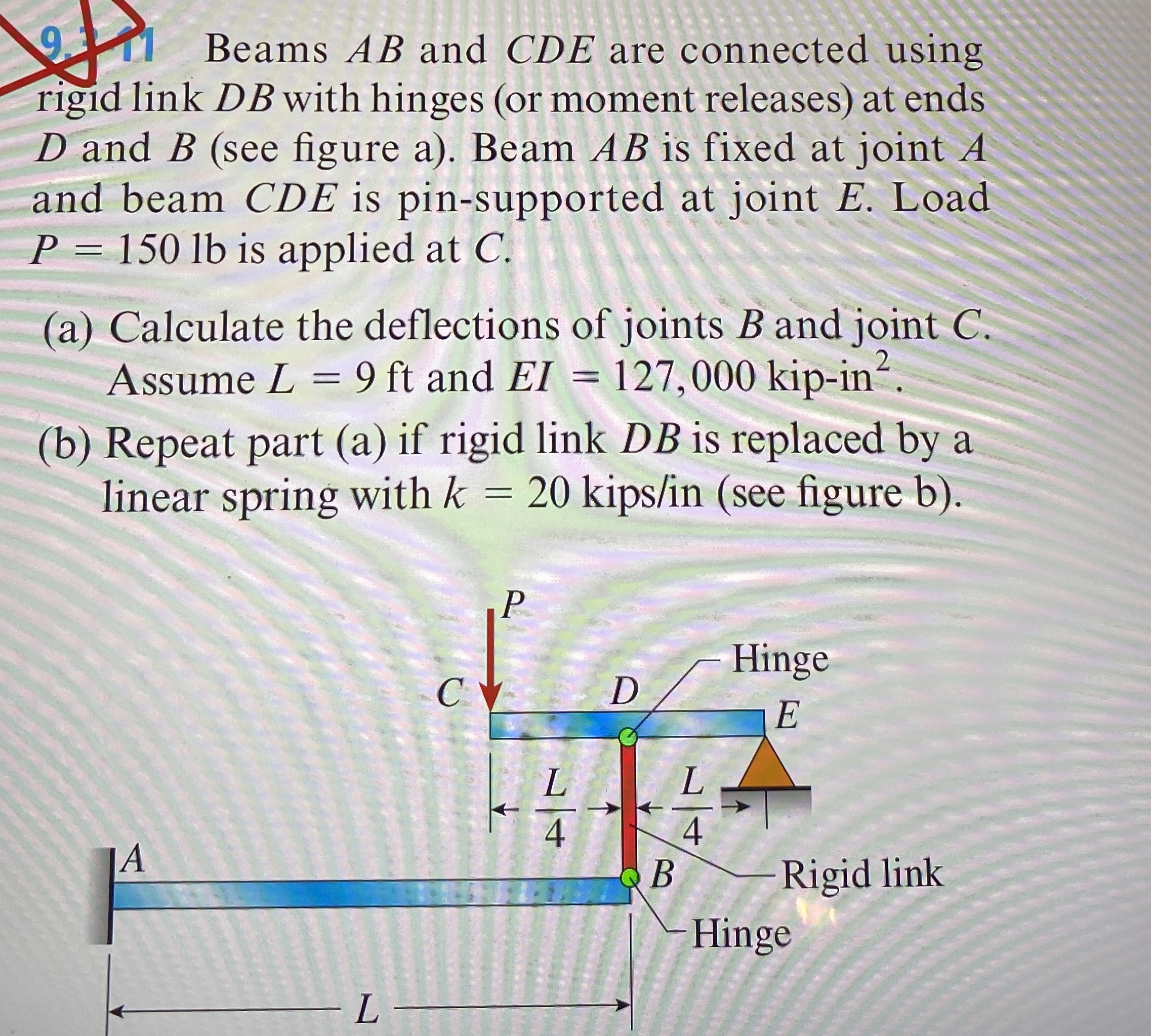 Beams A B and CDE are connected using rigid link