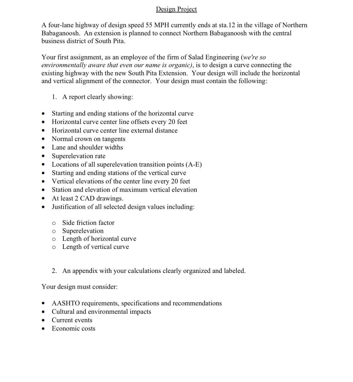 Design Project A four - lane highway of design