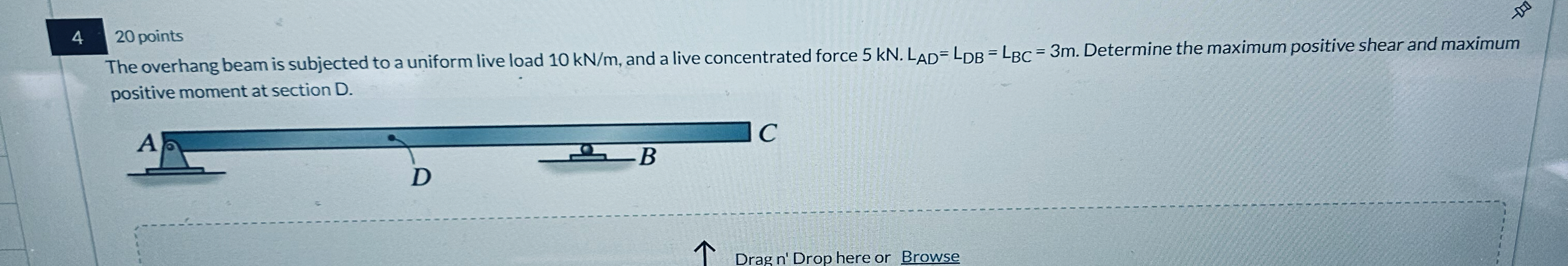 4 2 0 points The overhang beam is subjected to a