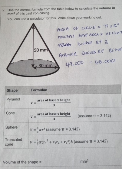 Use the correct formula from the table below to
