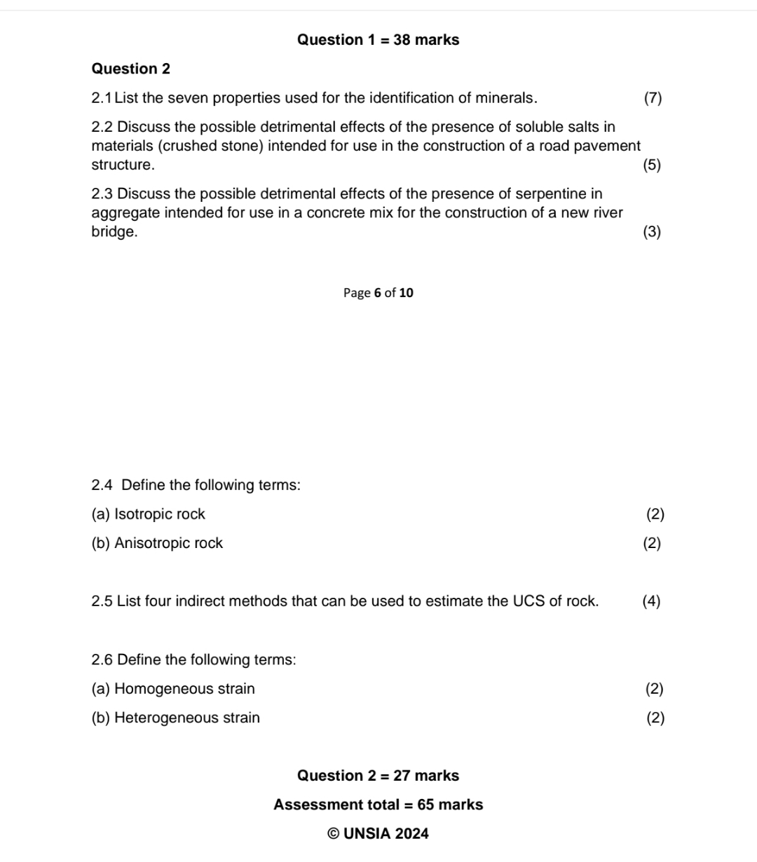 Question 1 = 3 8 marks Question 2 2 . 1 List the