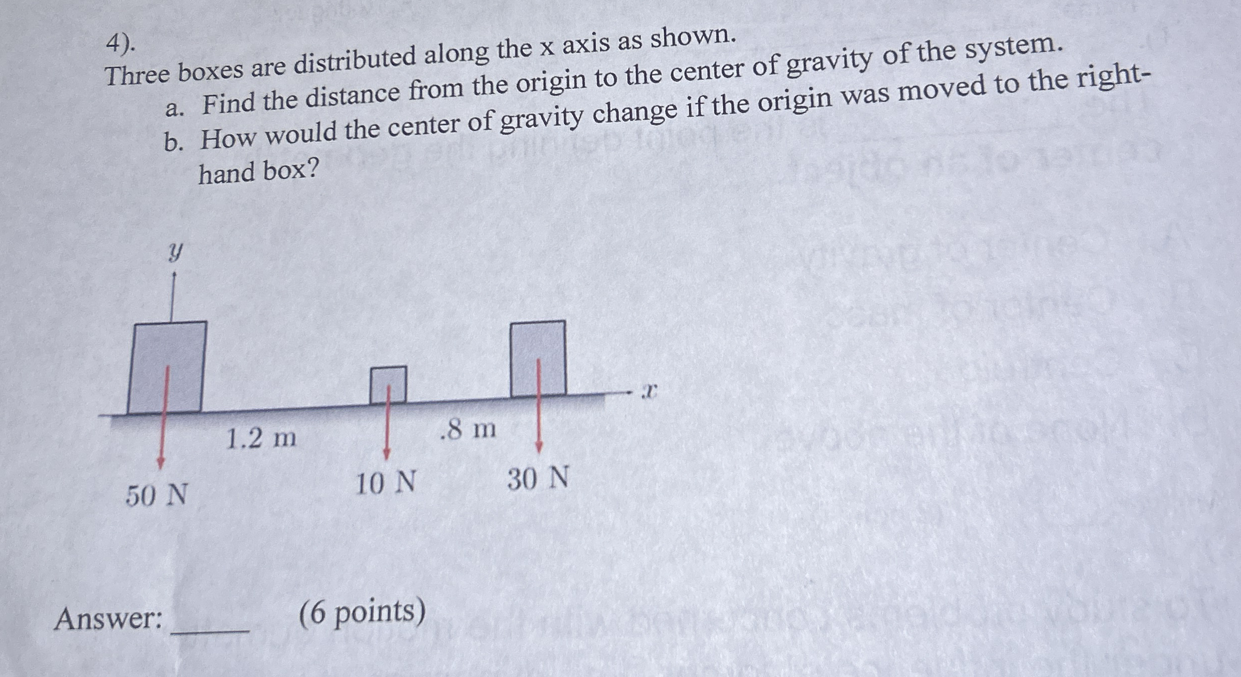 . Three boxes are distributed along the x axis as