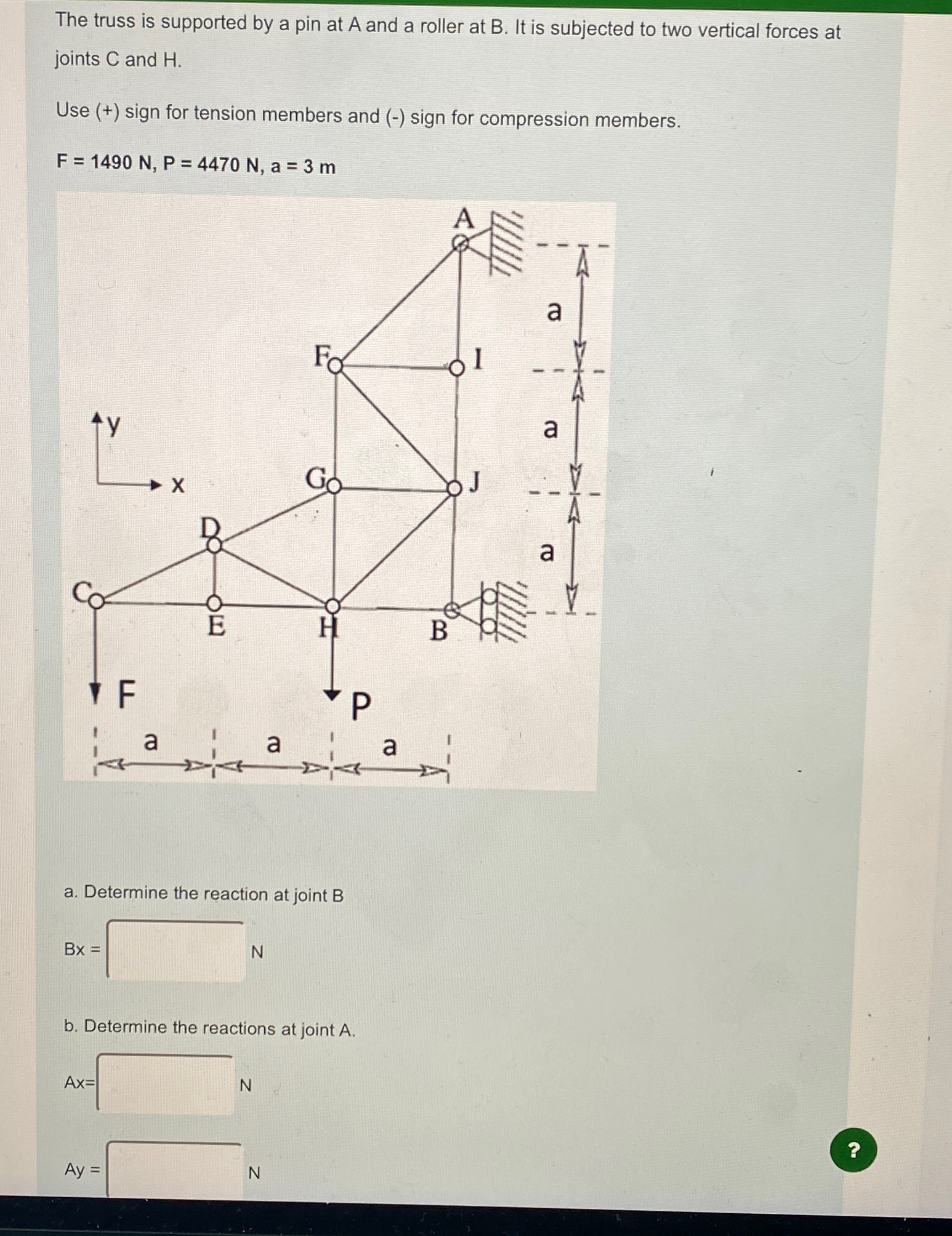 The truss is supported by a pin at A and a roller