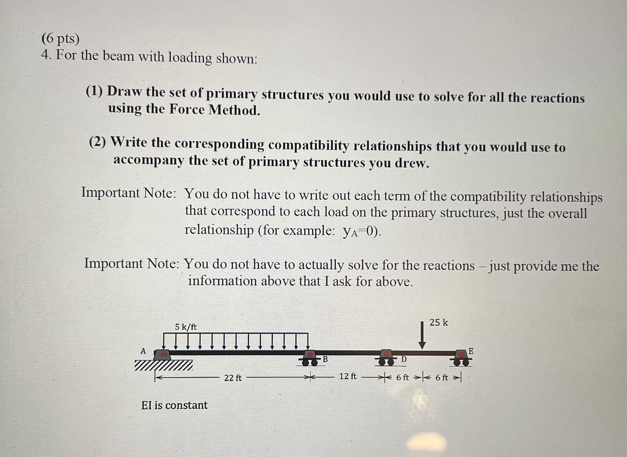 ( 6 pts ) 4 . For the beam with loading shown: (