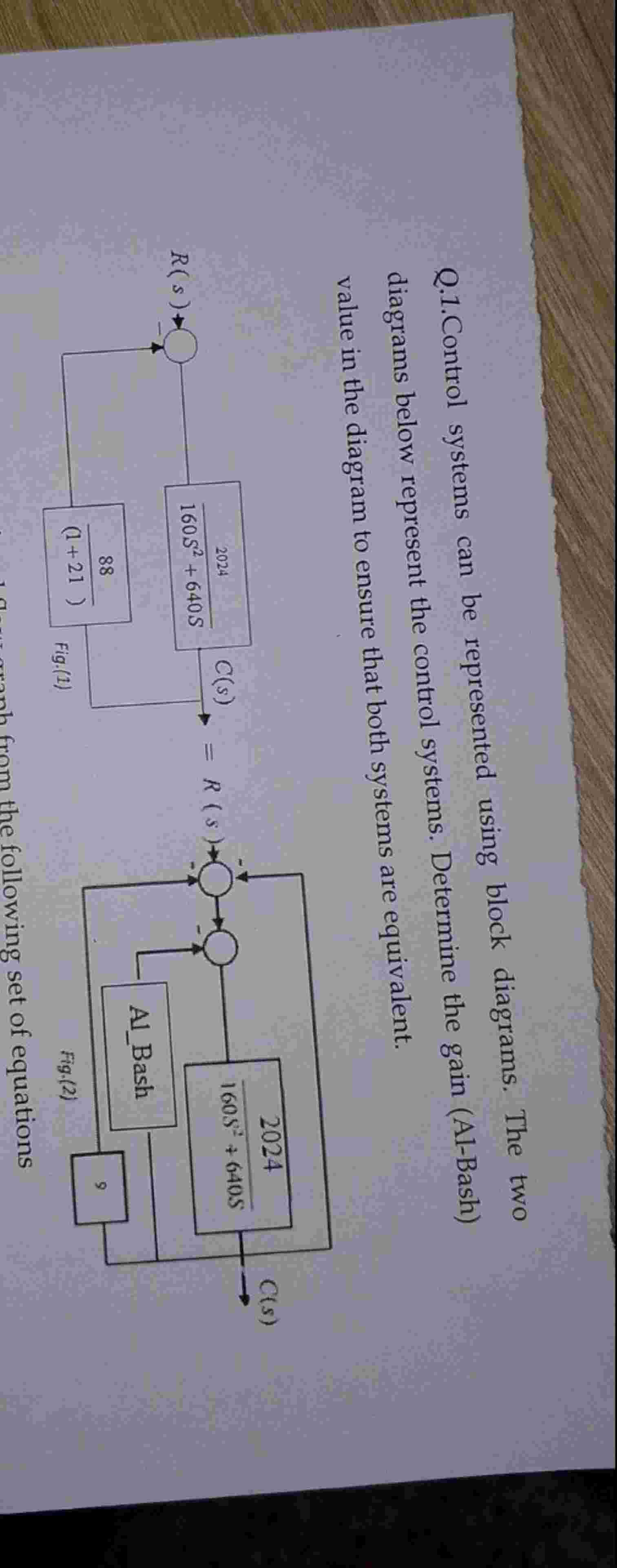 Q . 1 . Control systems can be represented using