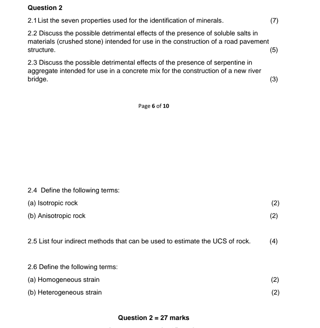 Question 2 2 . 1 List the seven properties used