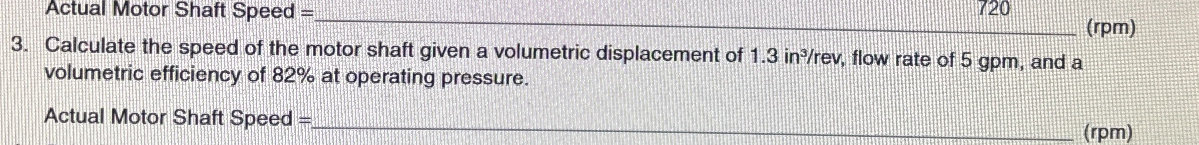 Calculate the speed of the motor shaft given a