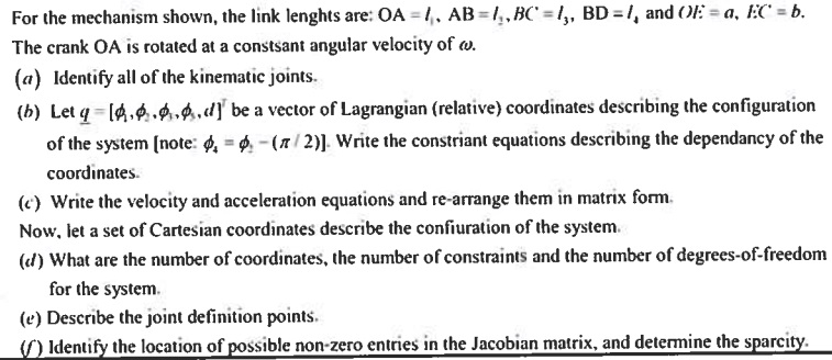 For the mechanism shown, the link lenghts are: O