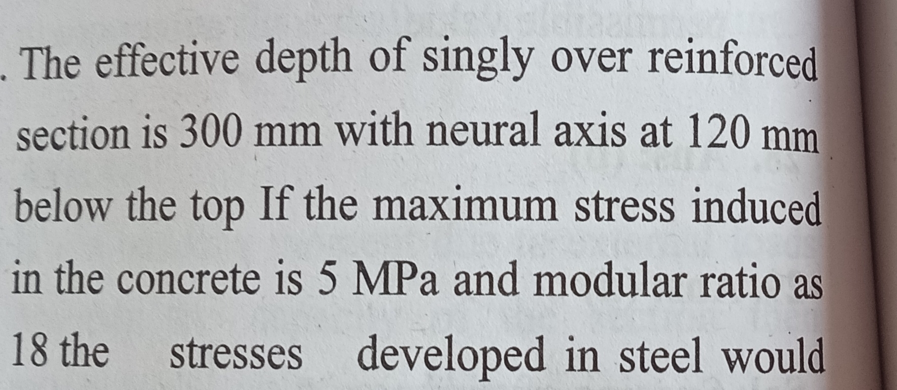 The effective depth of singly over reinforced