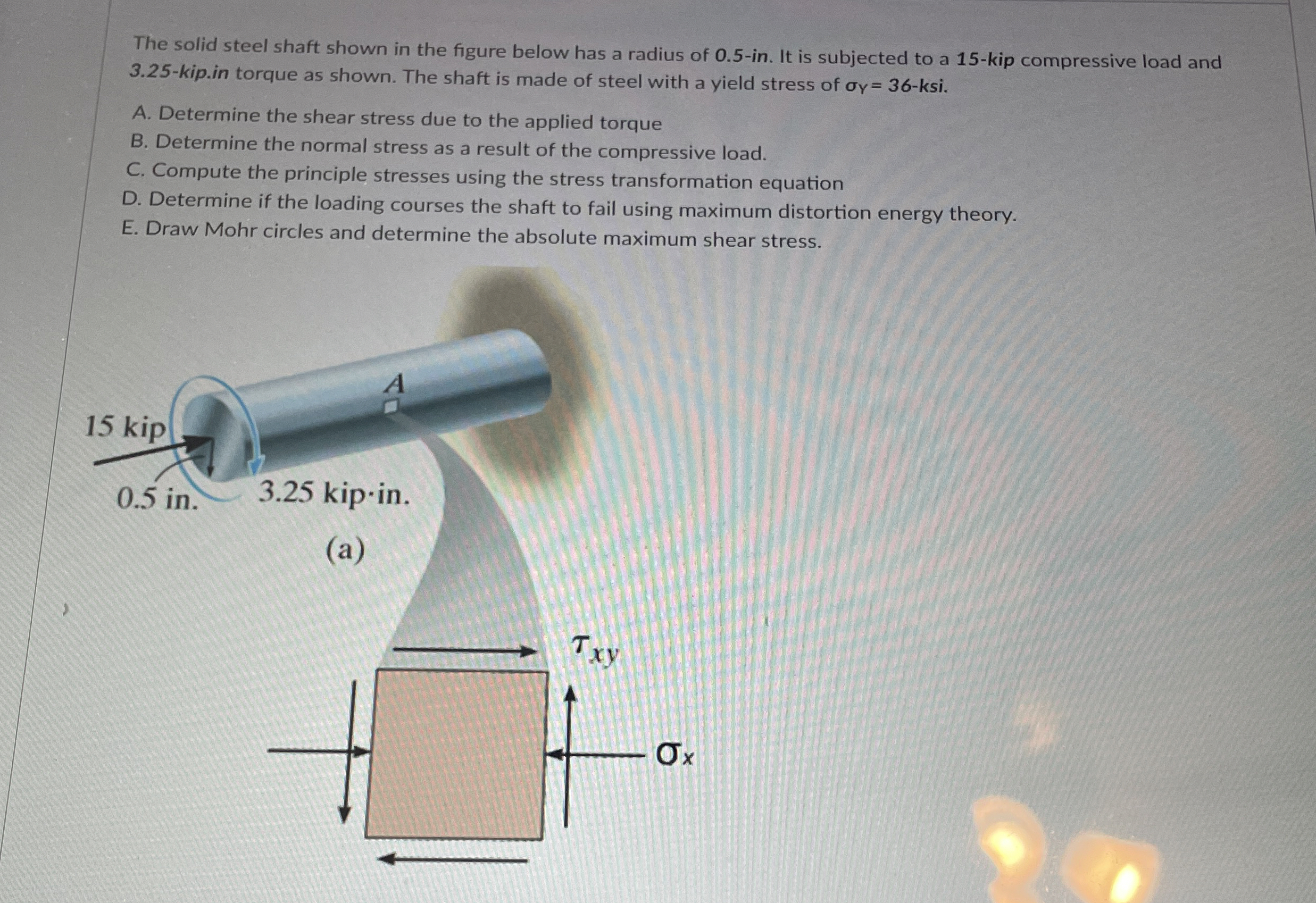 The solid steel shaft shown in the figure below