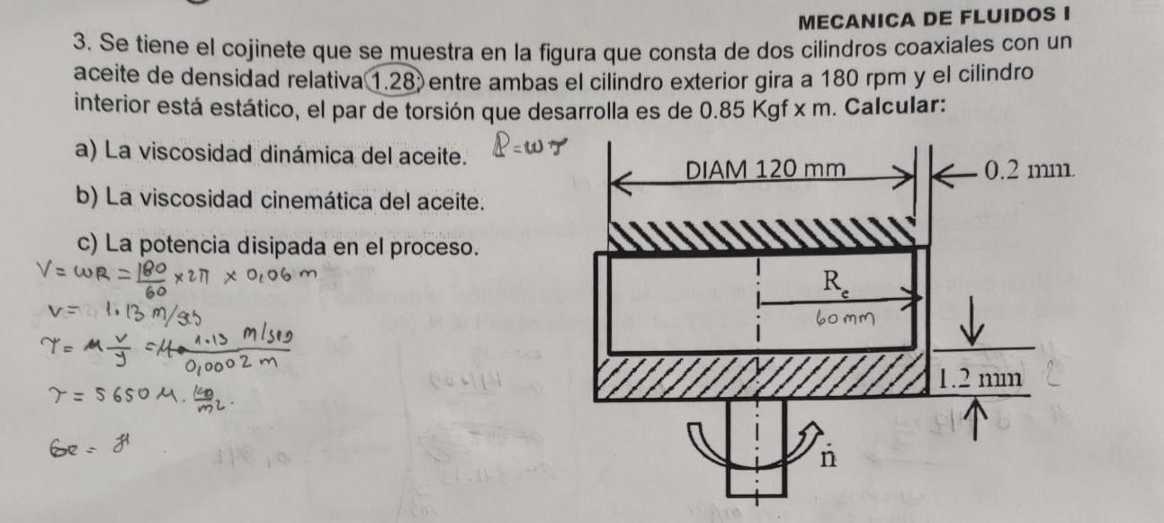 MECANICA DE FLUIDOS I 3 . Se tiene el cojinete