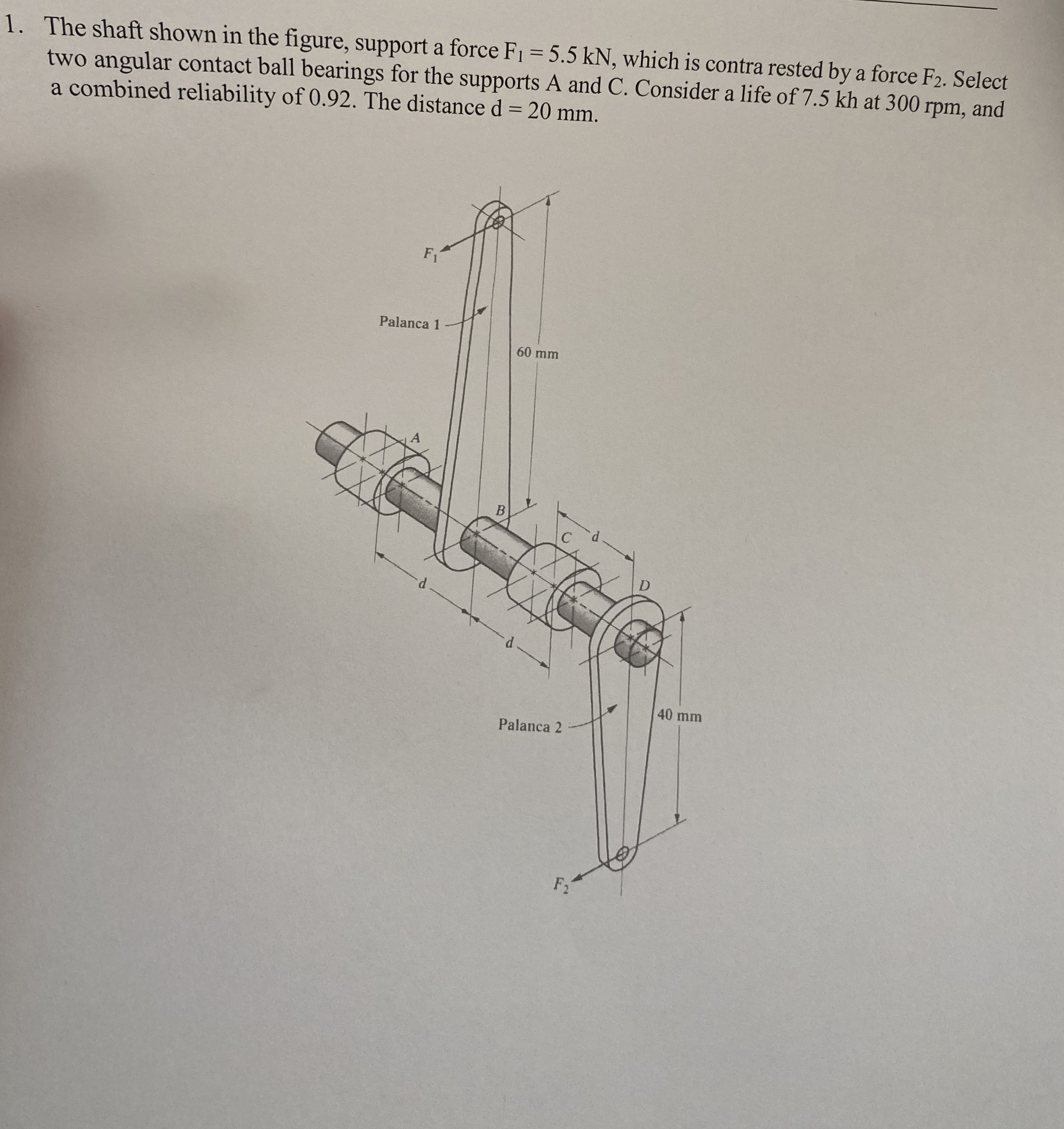 The shaft shown in the figure, support a force F