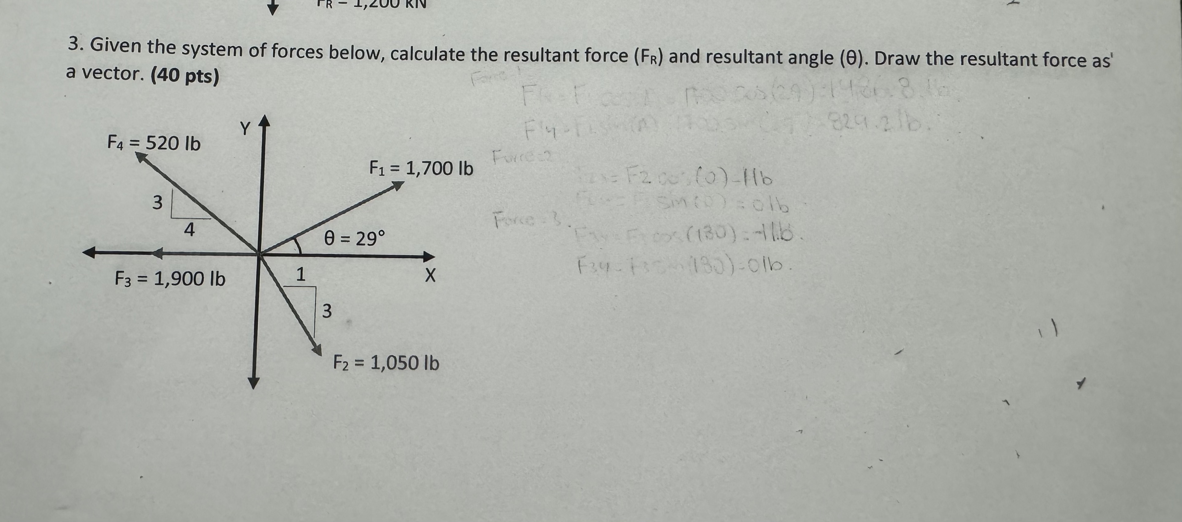 Given the system of forces below, calculate the