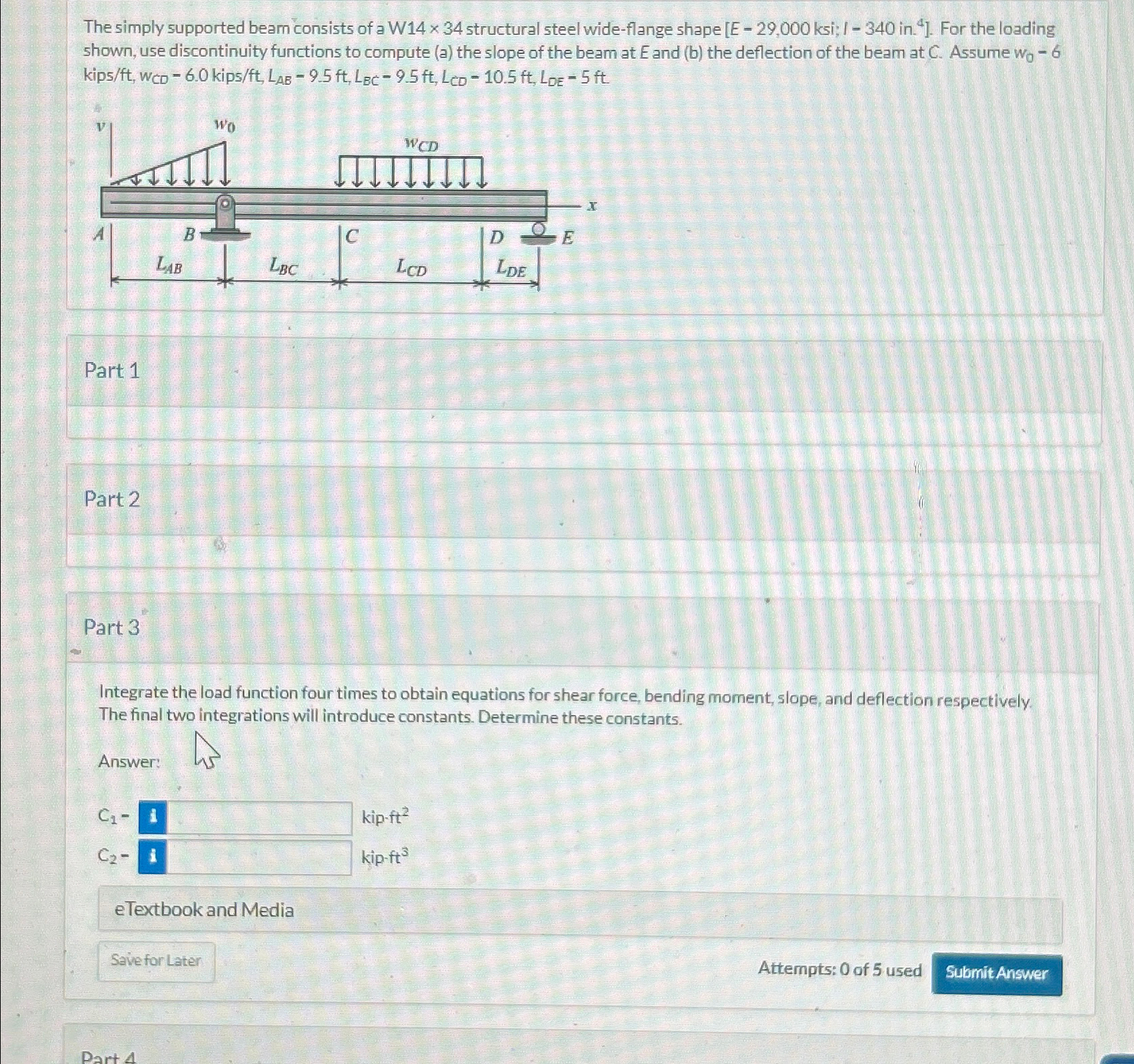 The simply supported bearn consists of a W 1 4 3