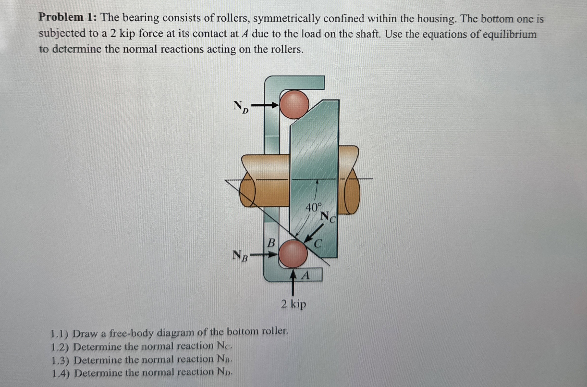 Problem 1 : The bearing consists of rollers,