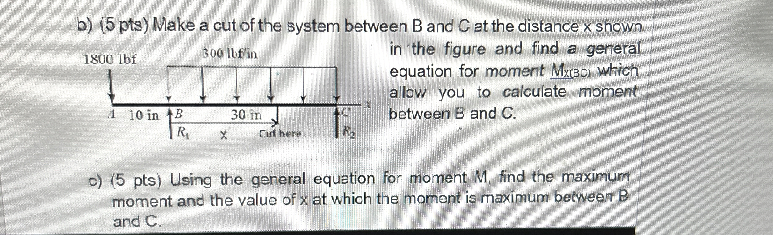 b ) ( 5 pts ) Make a cut of the system between B