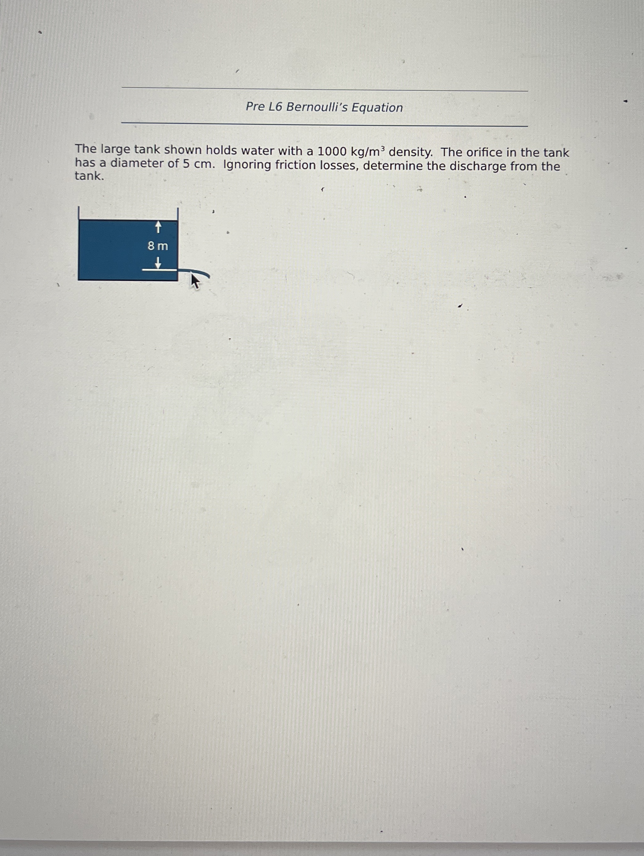 Pre L 6 Bernoulli's Equation The large tank shown
