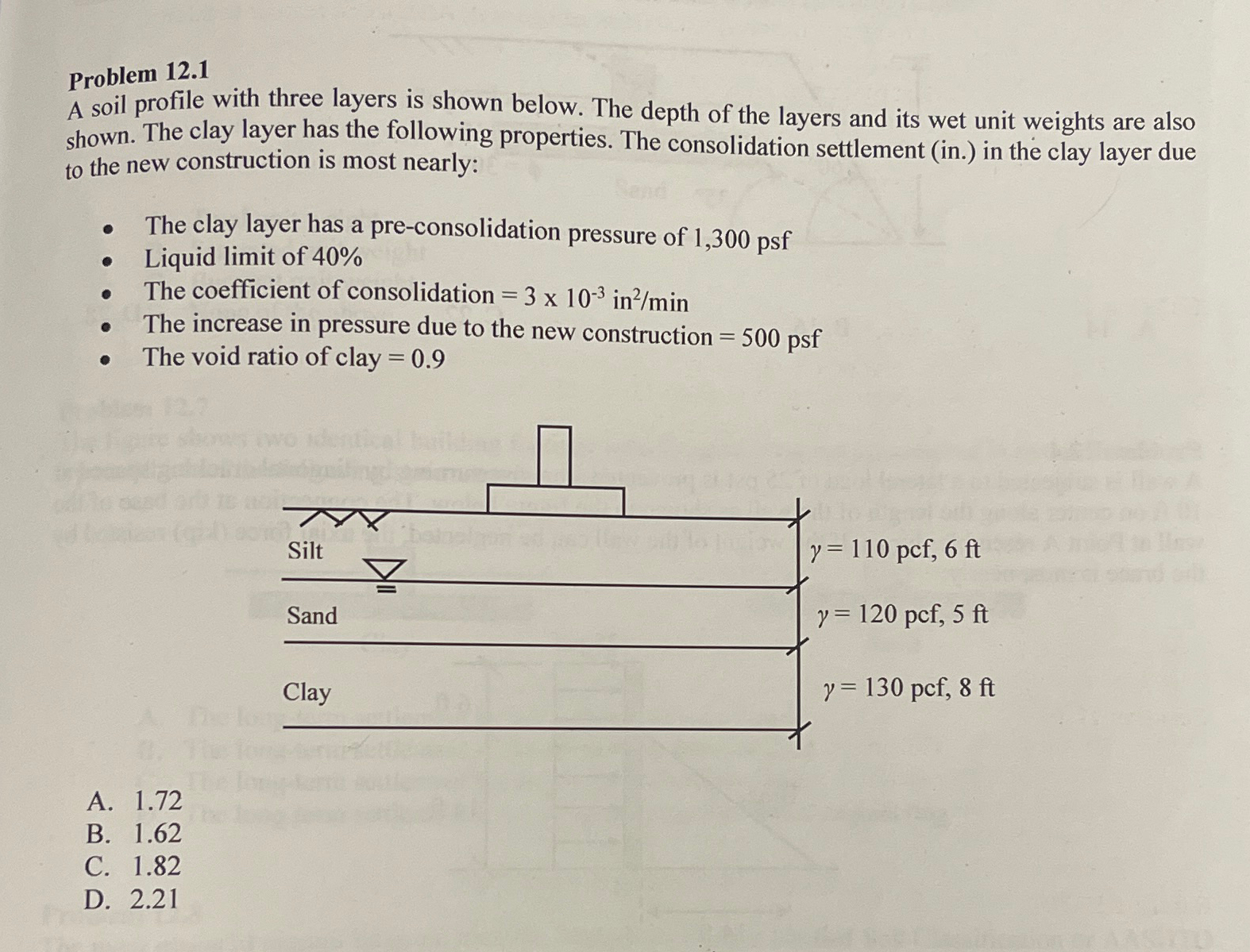 Problem 1 2 . 1 A soil profile with three layers
