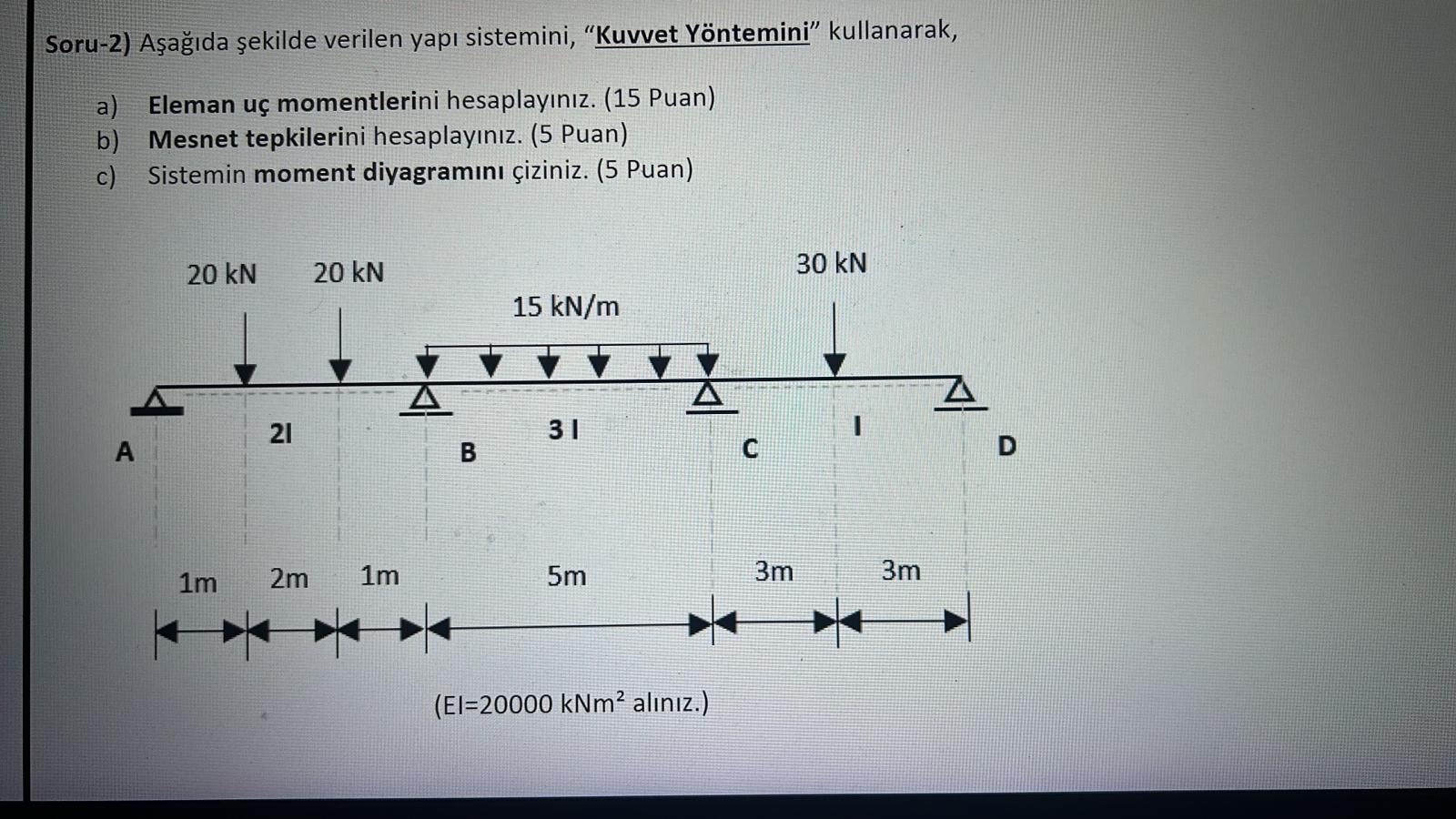 Soru - 2 ) A a da ekilde verilen yap sistemini,