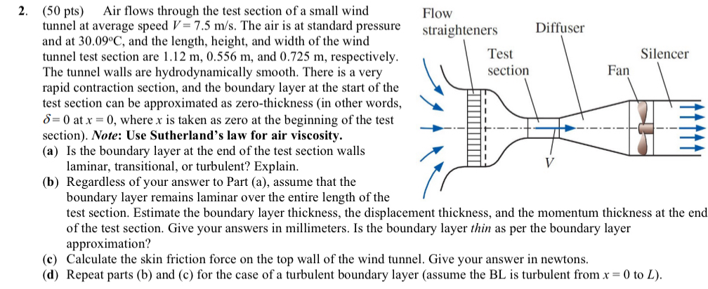 ( 5 0 pts ) Air flows through the test section of