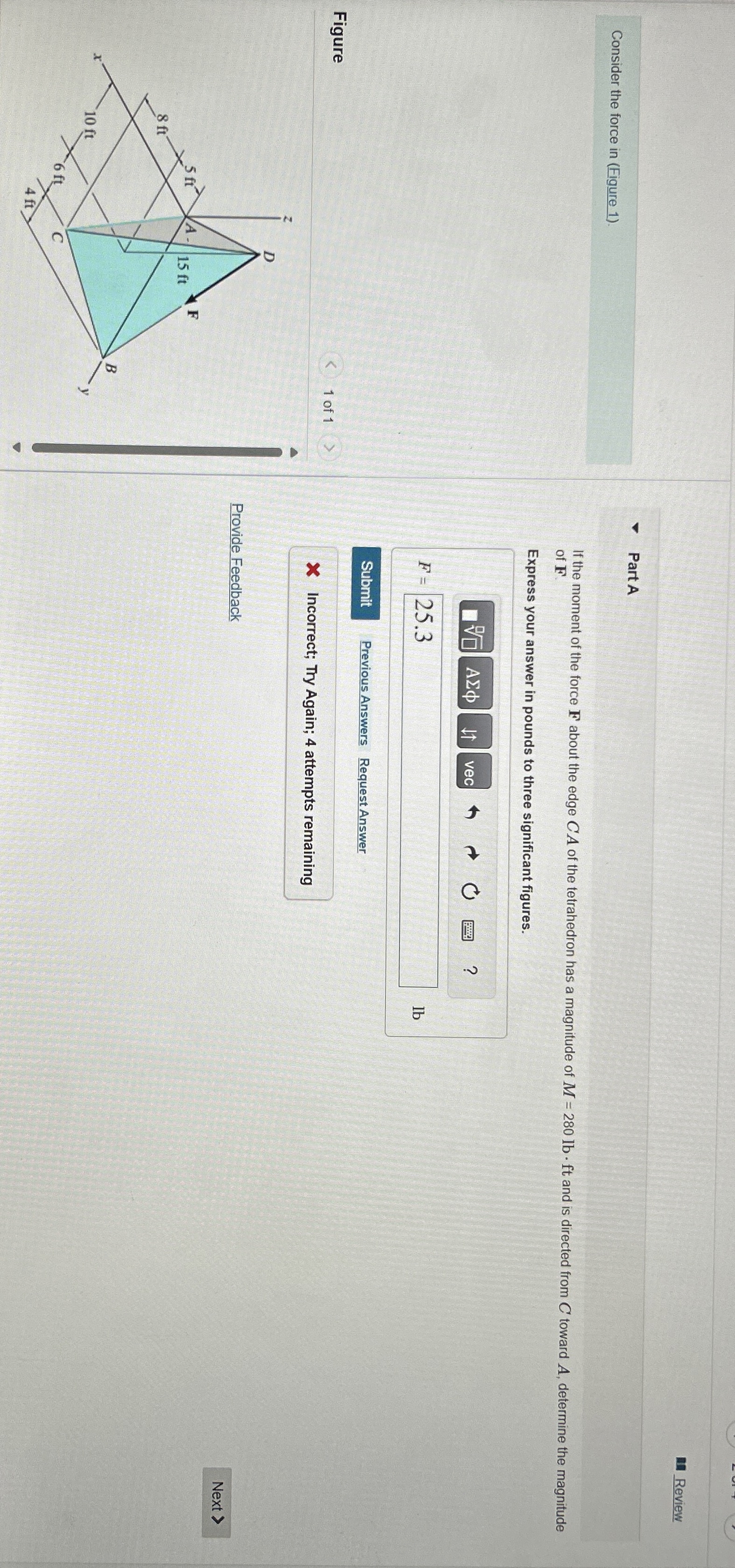 Consider the force in ( Figure 1 ) Figure Part A