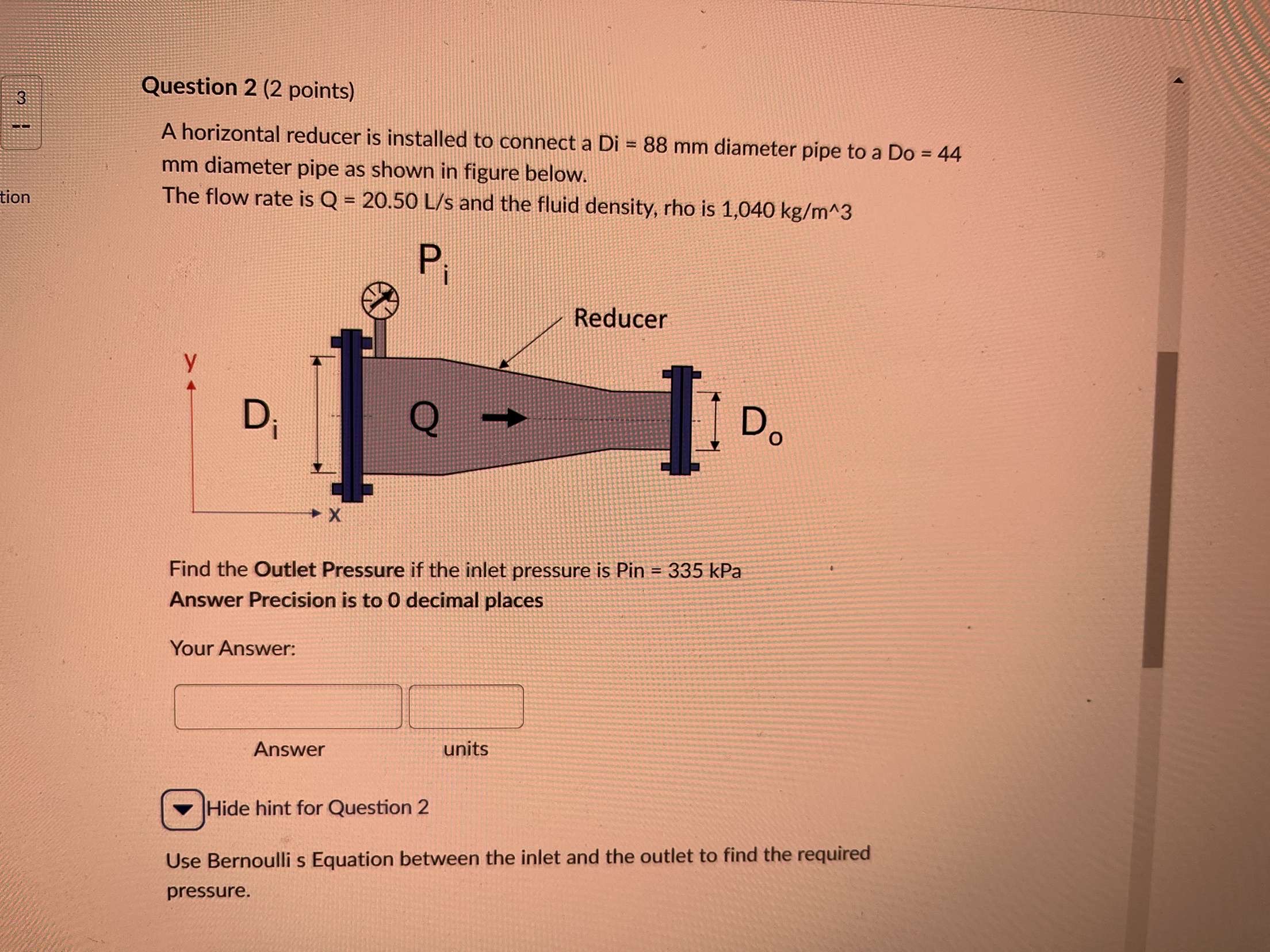 Question 2 ( 2 points ) A horizontal reducer is