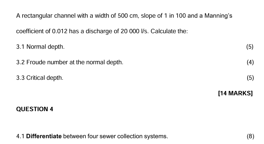 A rectangular channel with a width of 5 0 0 cm ,