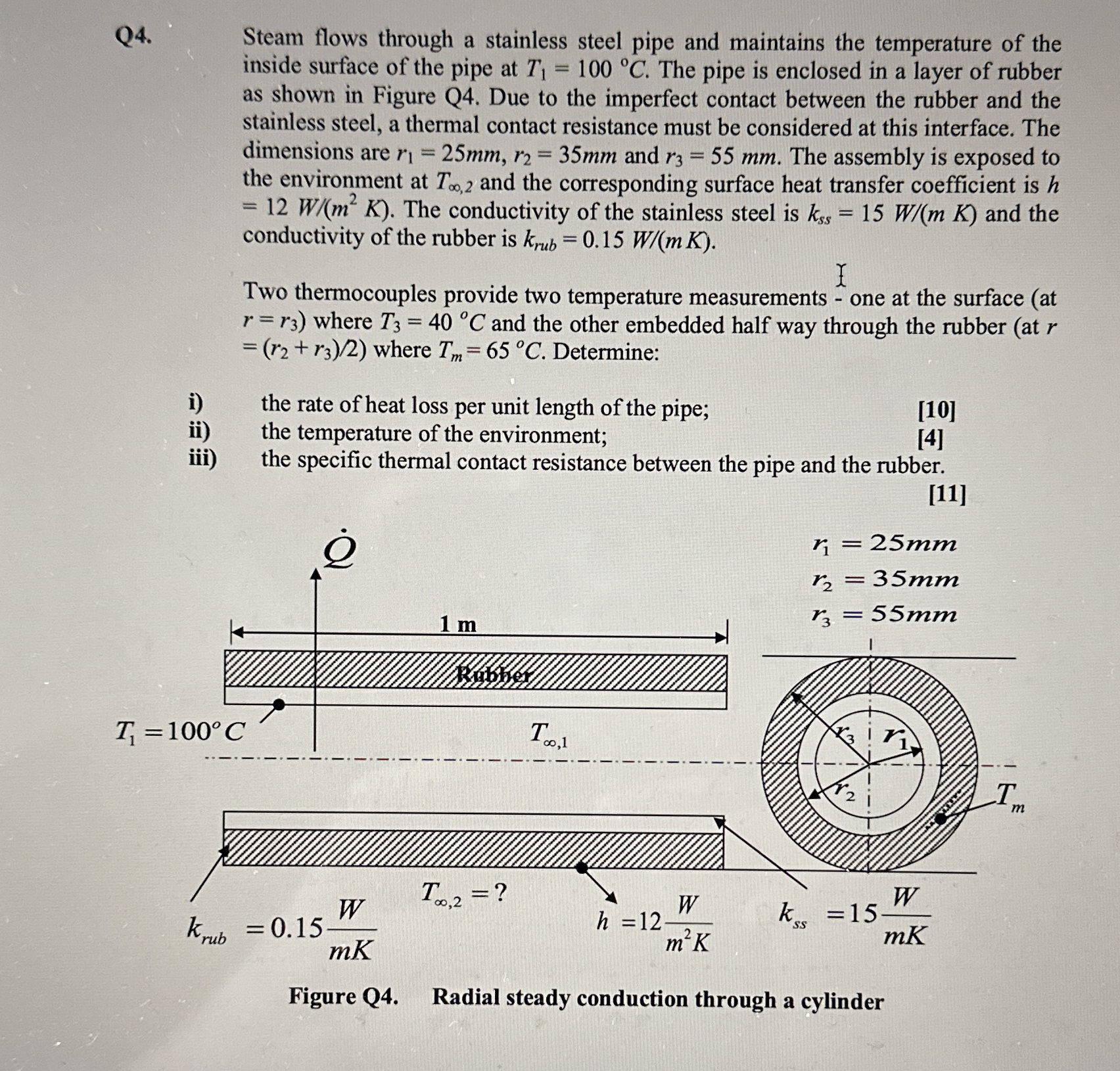 Q 4 . Steam flows through a stainless steel pipe