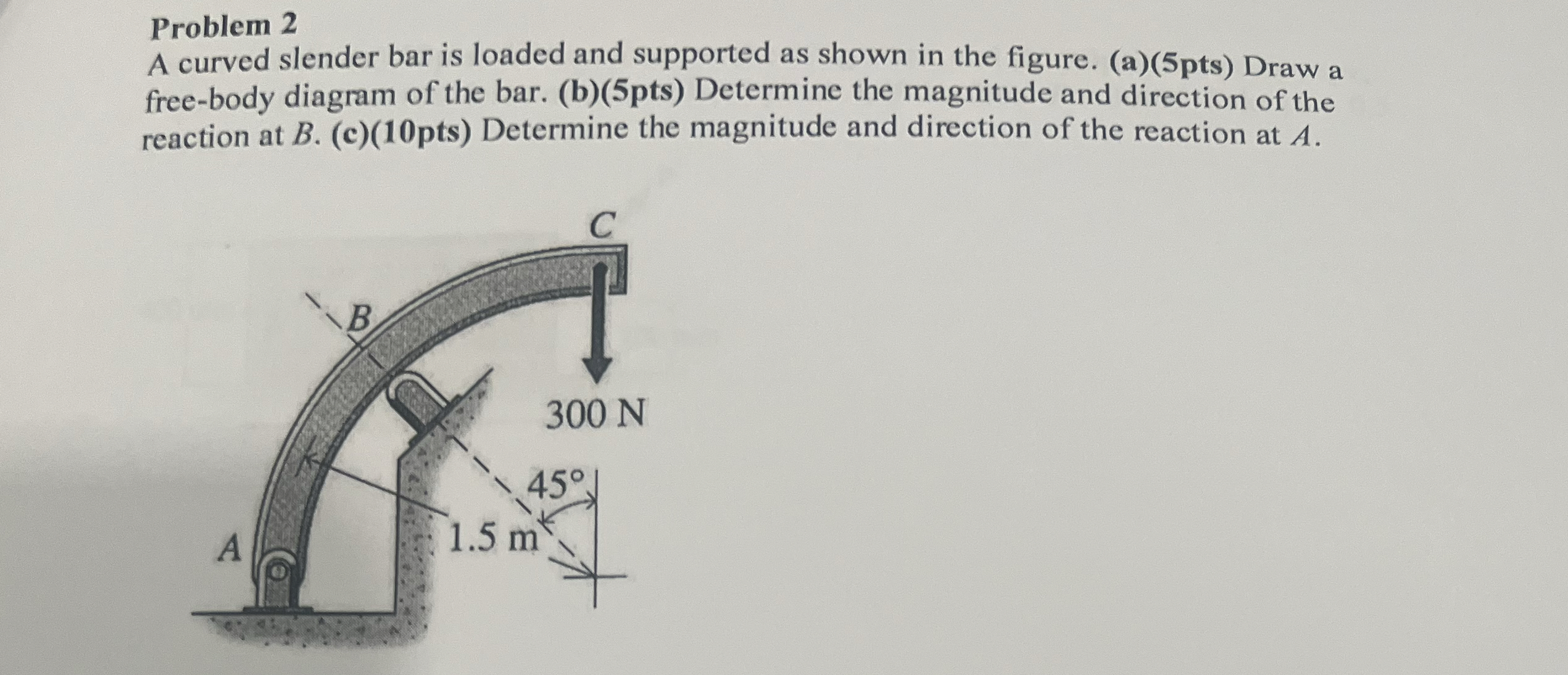 Problem 2 A curved slender bar is loaded and