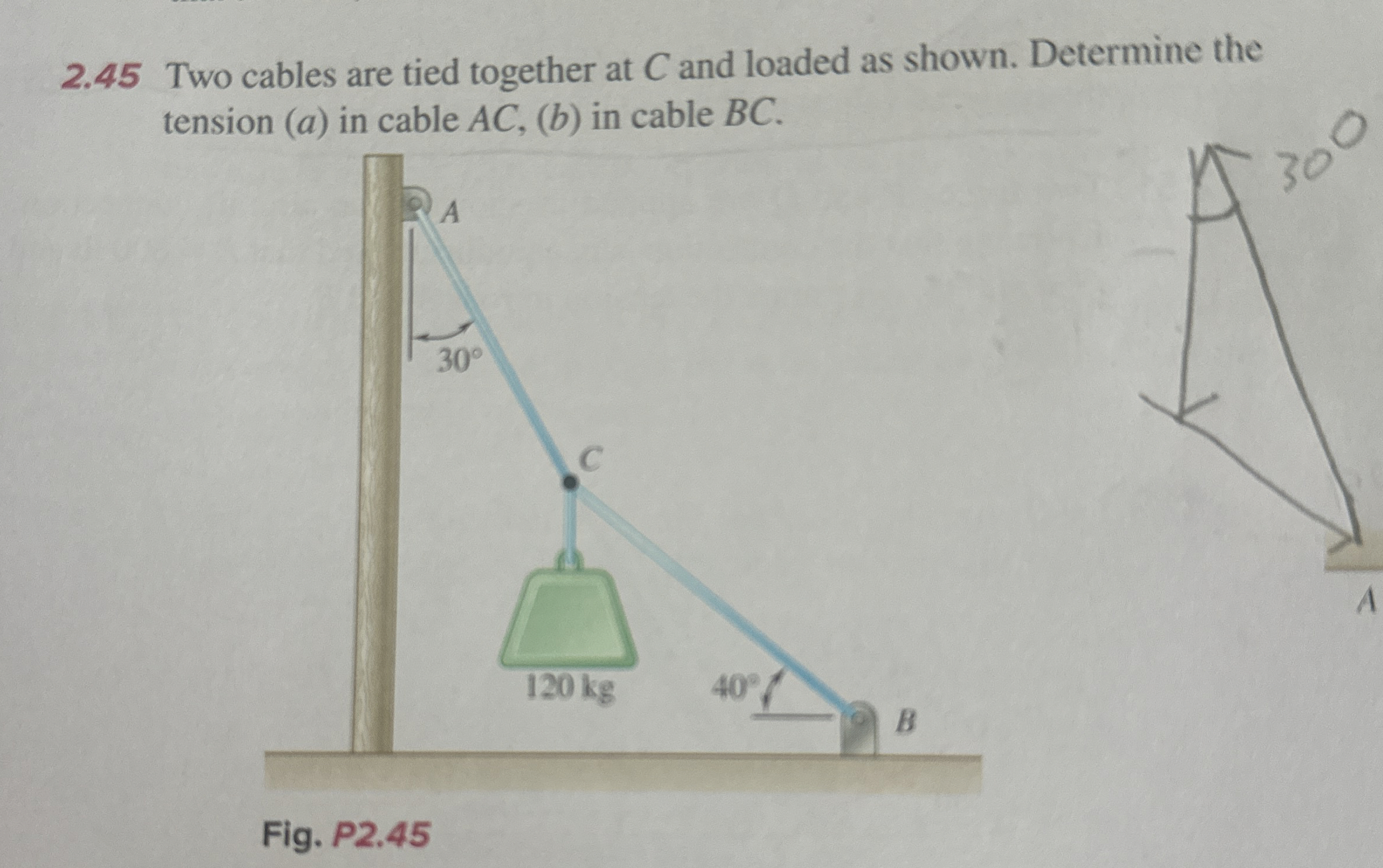 2 . 4 5 Two cables are tied together at C and