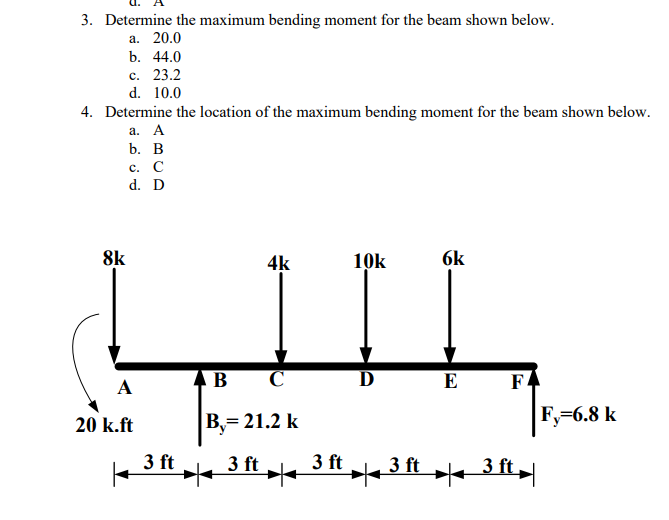 Determine the maximum bending moment for the beam