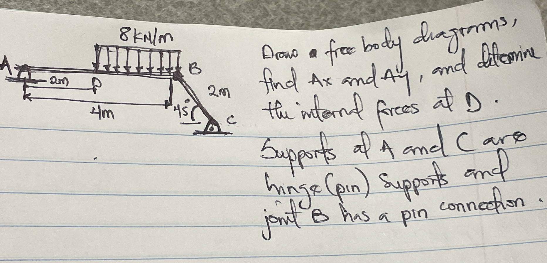 Draw ree boby Diagrams, find A x and A Y , and