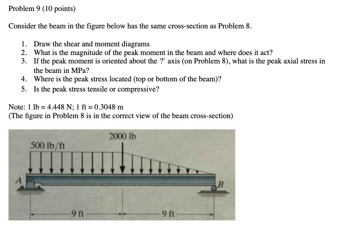 Problem 9 ( 1 0 points ) Consider the beam in the