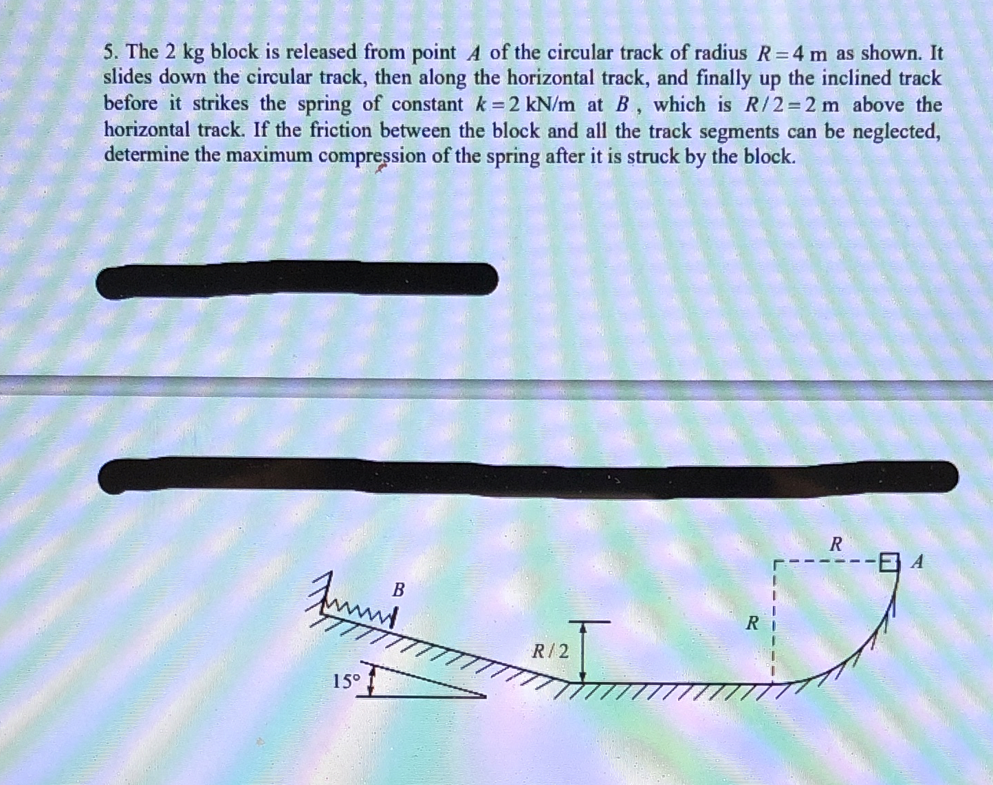 The 2 kg block is released from point A of the