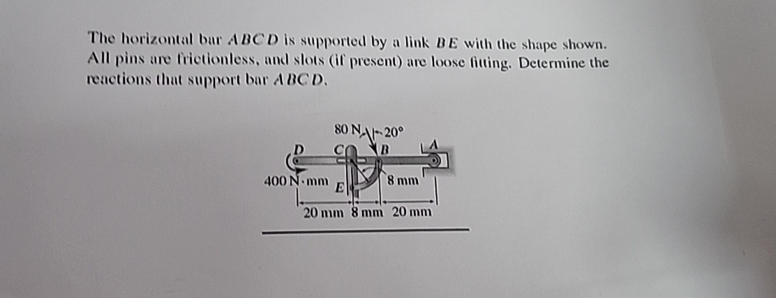 The horizontal bar ABCD is supported by a link B