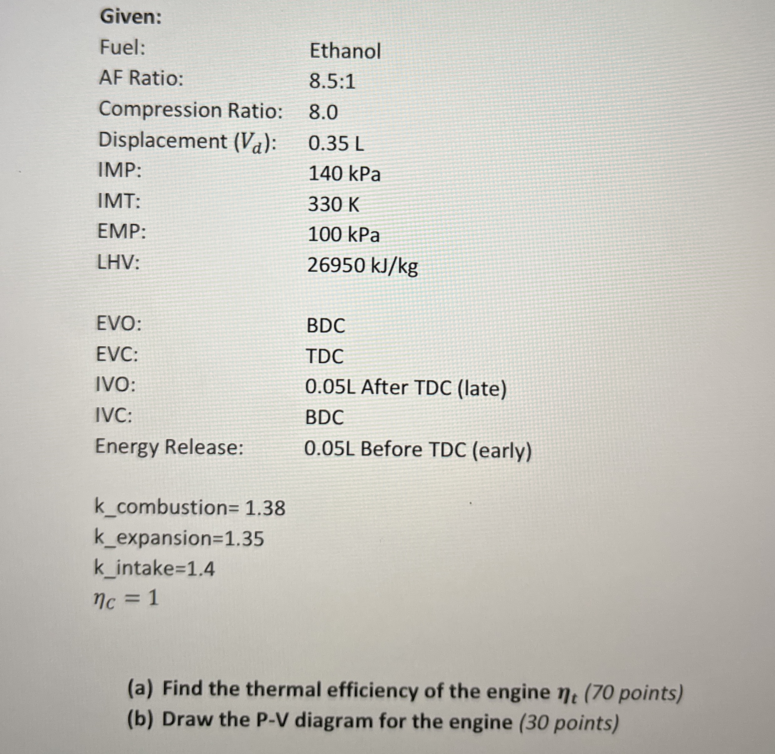 Given: k _ combustion = 1 . 3 8 k _ expansion = 1