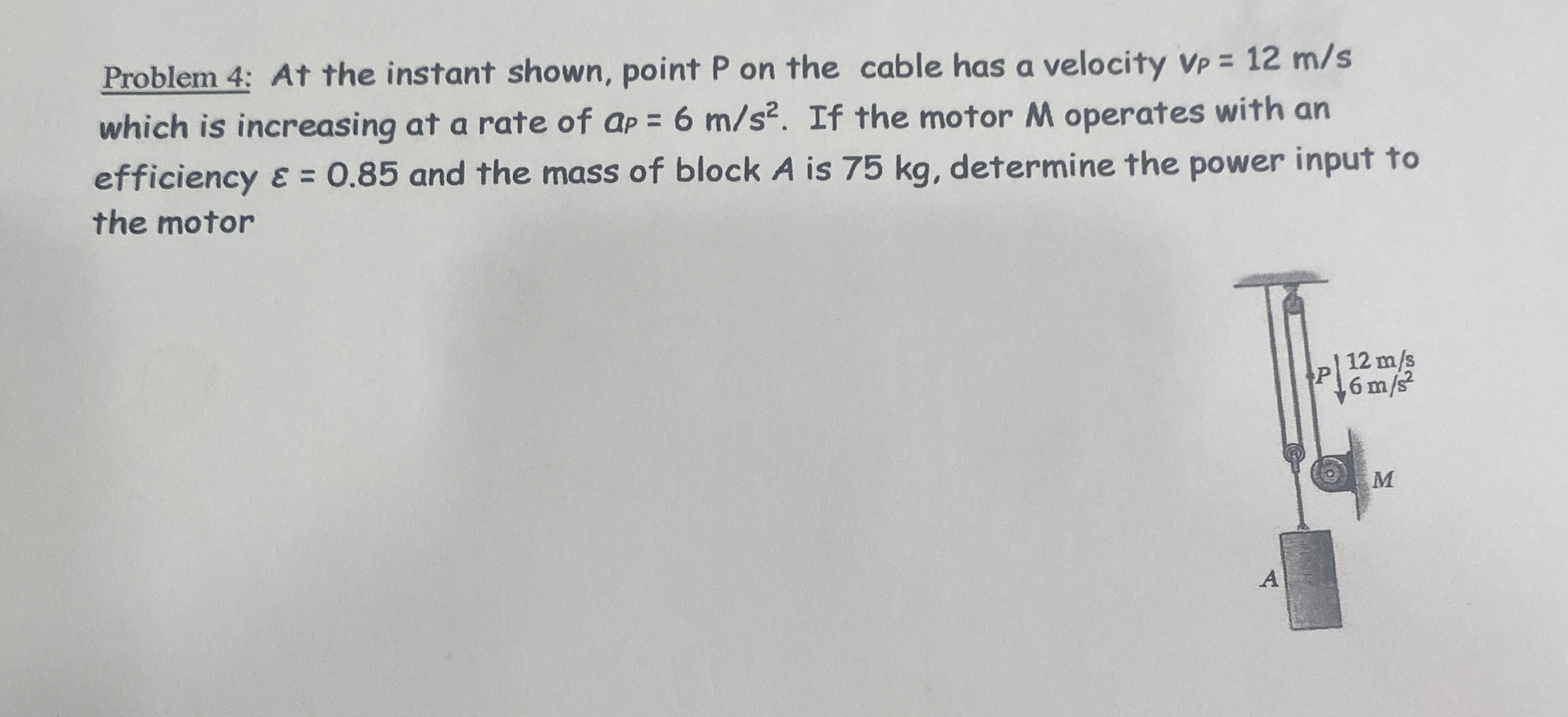 At the instant shown point p on the cable has a