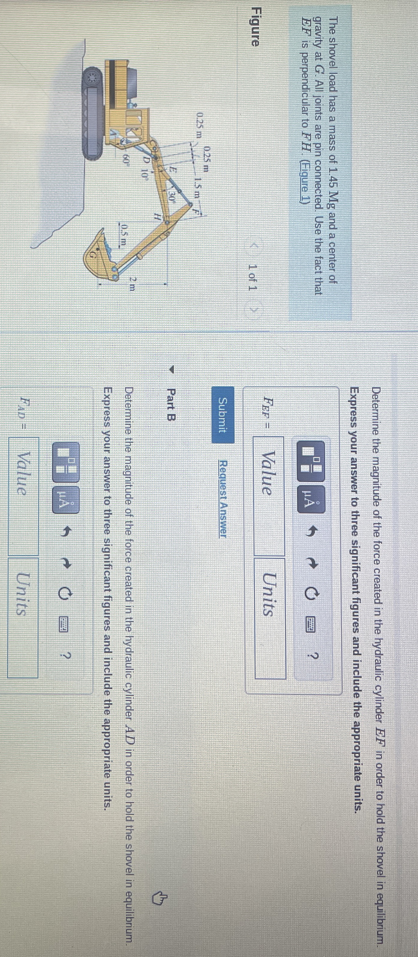 The shovel load has a mass of 1 . 4 5 Mg and a